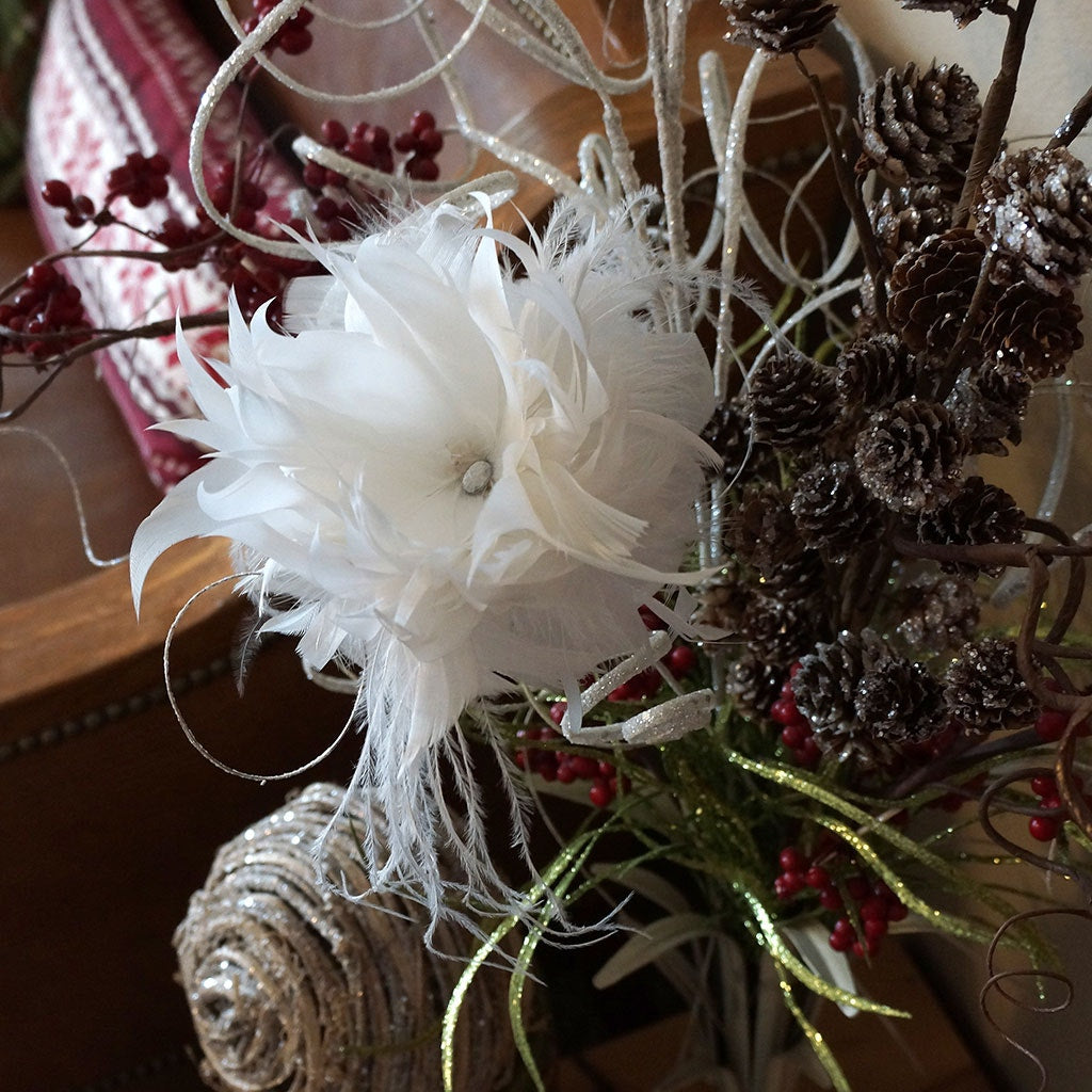 Goose/Turkey/Ostrich Feather Floral Pick w/Rhinestone White