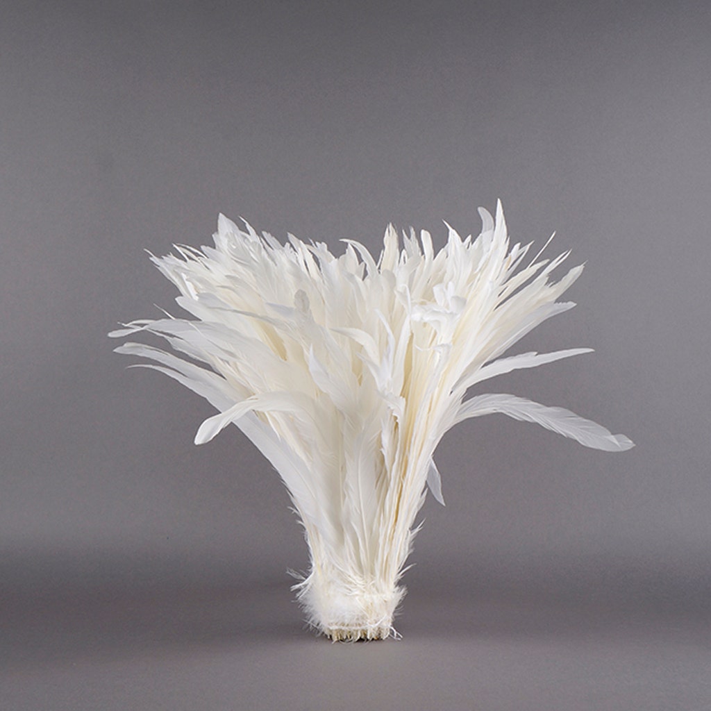 Rooster Coque Tails Feathers Bleached White 13-16" [1/4 LB Bulk]