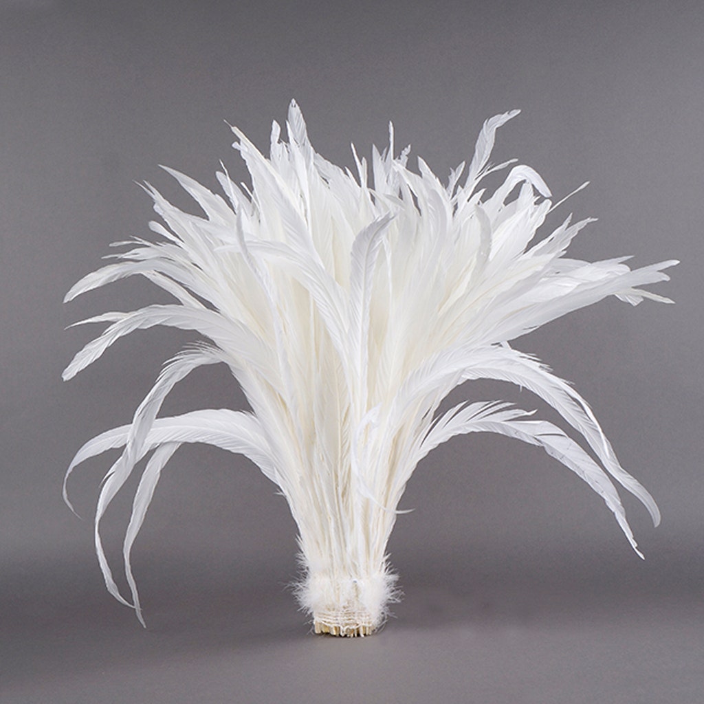Rooster Coque Tails Feathers Bleached White 15-18" [1/4 LB Bulk]