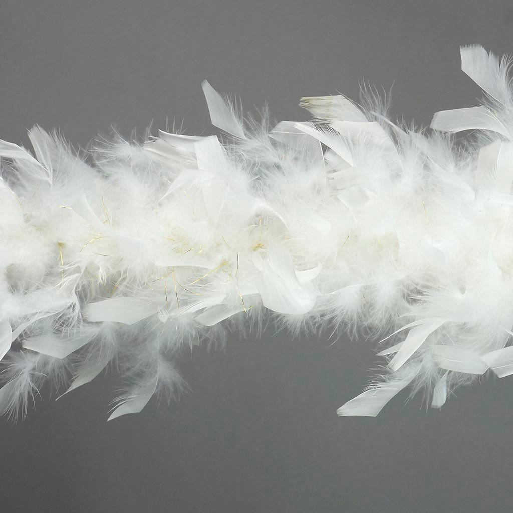 Chandelle Feather Boa - Lightweight - White with Gold Lurex