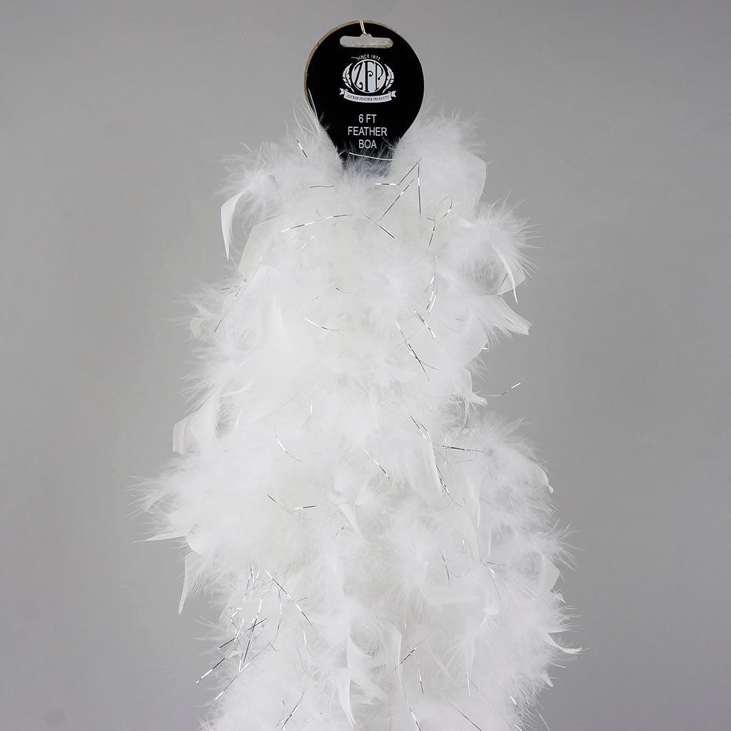 Chandelle Feather Boa - Lightweight  - White with Silver Lurex