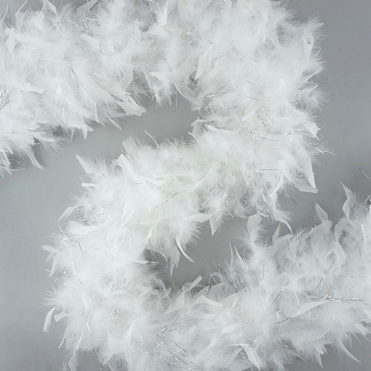 Chandelle Feather Boa - Medium Weight - White/Silver Lurex
