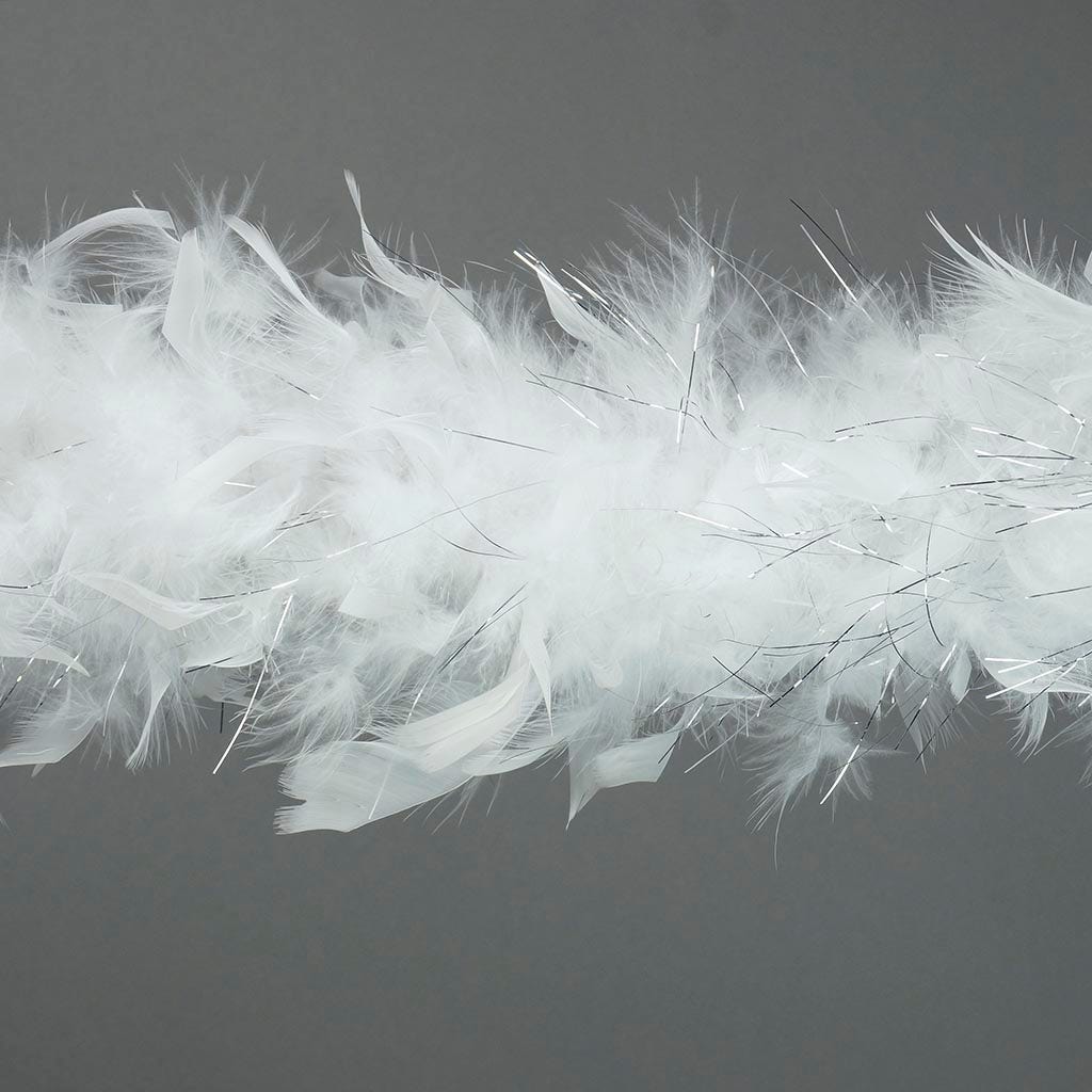 Chandelle Feather Boa - Medium Weight - White/Silver Lurex