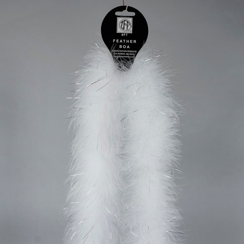 Full Marabou Feather Boa with Lurex - White/Silver Lurex