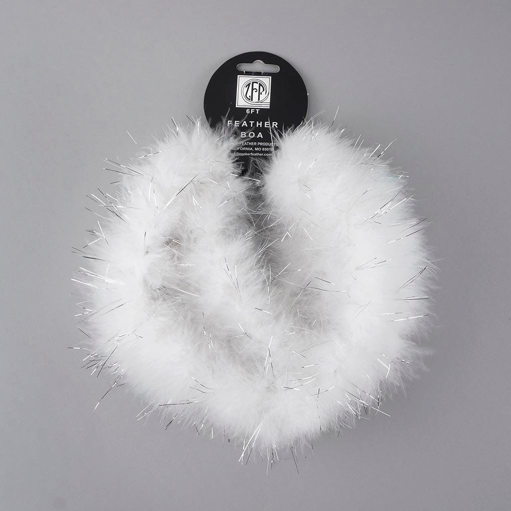 Thin Marabou Feather Boa with Lurex - White/Silver Lurex