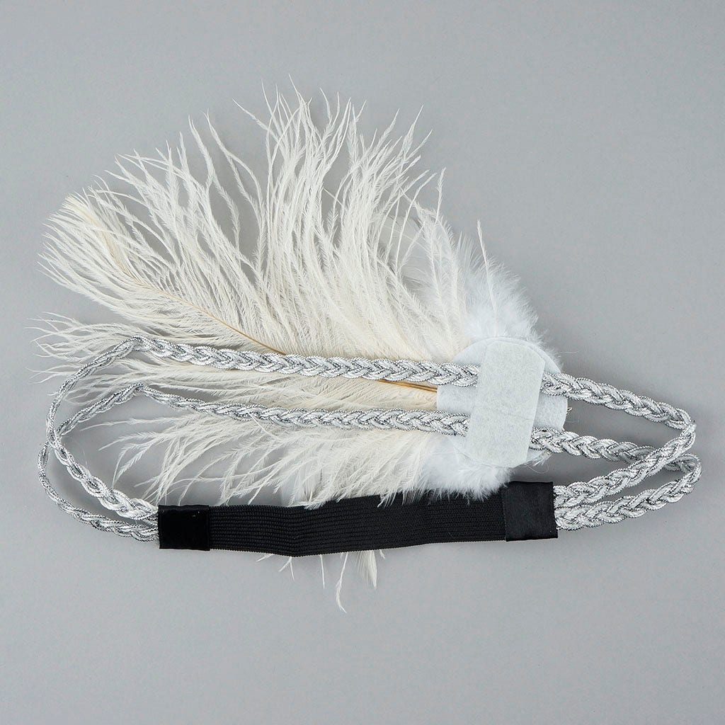 Feather Headband w/Ostrich/Schlappen White/Silver