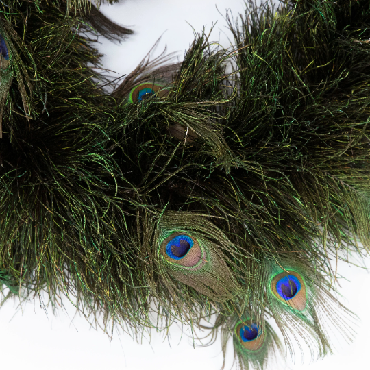 Peacock Flue Wreath with Natural Peacock Eyes 24-26" Dia on 18" Wire Ring