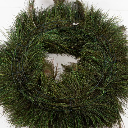 Peacock Flue Wreath with Natural Peacock Eyes 24-26" Dia on 18" Wire Ring