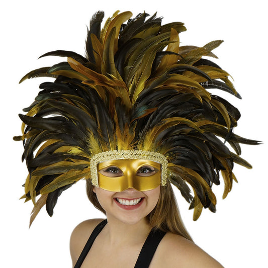 Feather Headdress Mask-Dyed Yellow