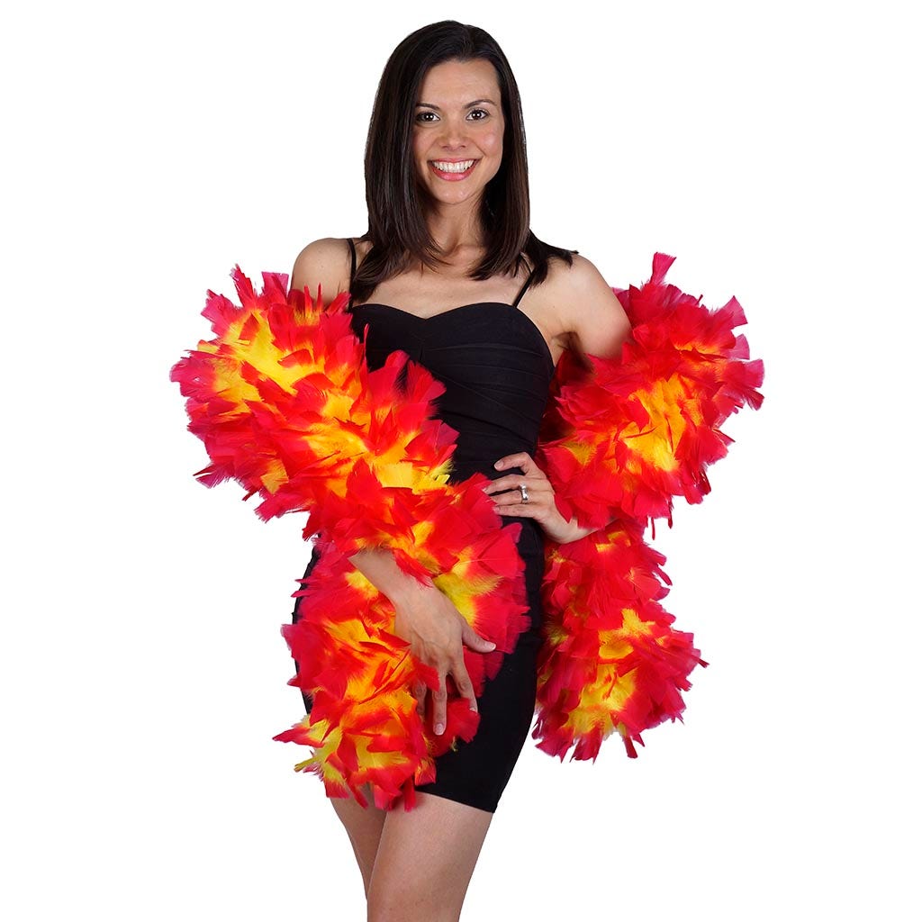 Turkey Feather Boa 10-14" - Fluorescent Yellow/Shocking Pink Tipped